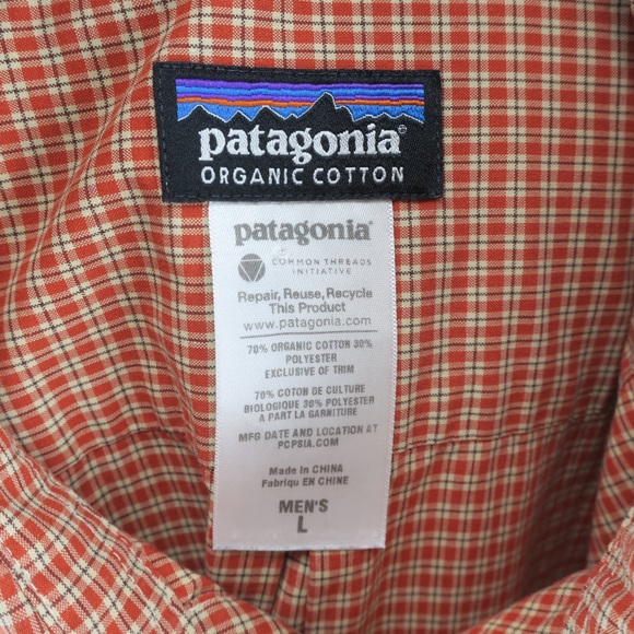 Patagonia Men's Button Up S/S Shirt Size Large Organic Cotton Orange - Picture 5 of 5